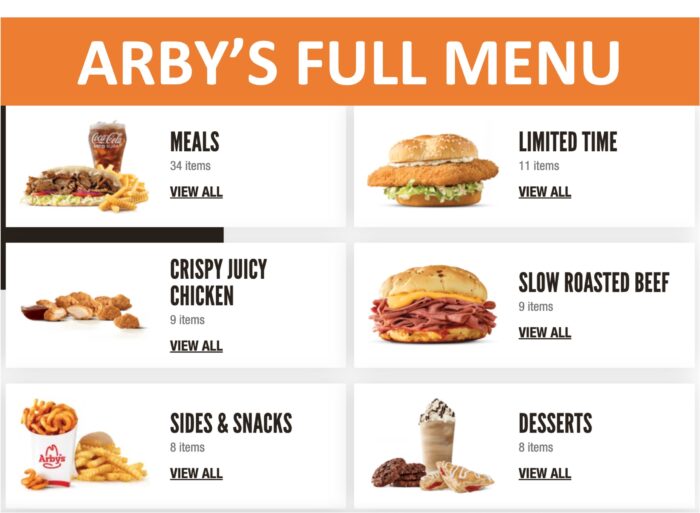 Arby's full menu with calories and prices